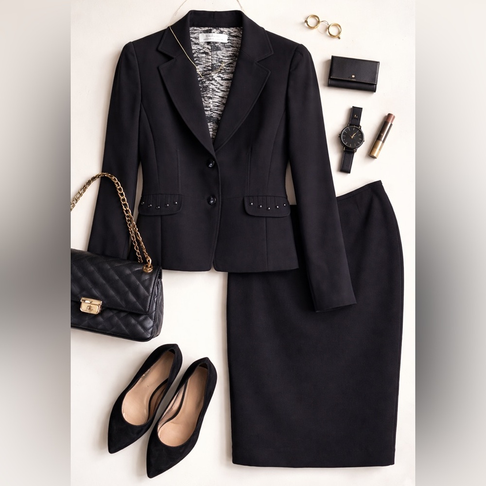 Tahari (Arthur S. Levine) Elegant Black Blazer and Skirt Set Size 10